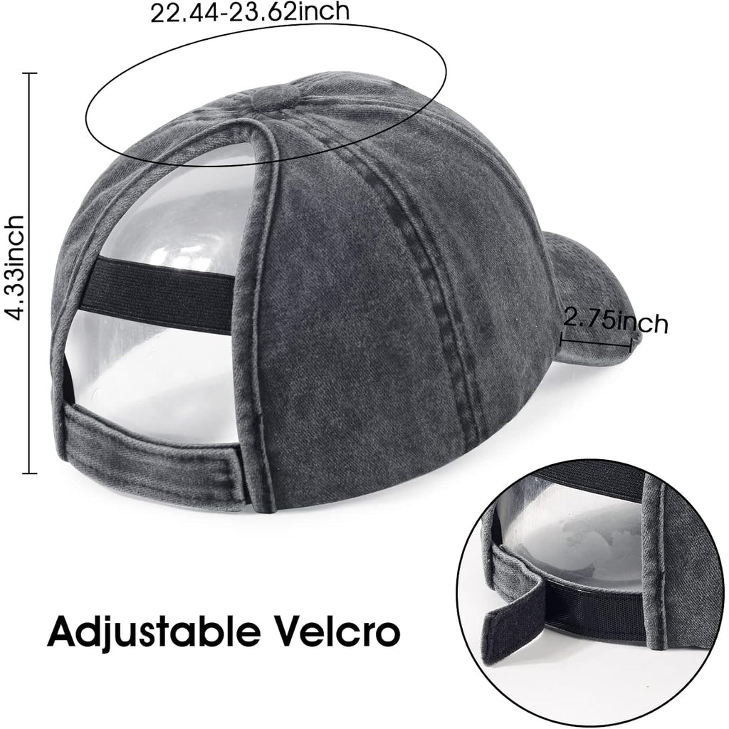 HH HOFNEN Ponytail Hats Womens Washed Distressed Baseball Cap High Ponycaps Cotton Dad Hat with Ponytail Hole #1 Black