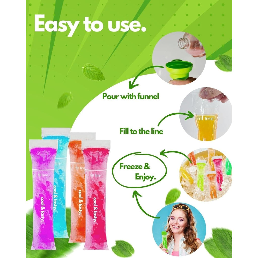 Ansmio 150 Disposable Popsicle Mold Bags With Zip Seals, 8X2" Freezer Tubes For Diy Ice Pops, Yogurt, Juice & Fruit Smoothies - Includes Funnel, Bpa-Free, Ice Pop Molds