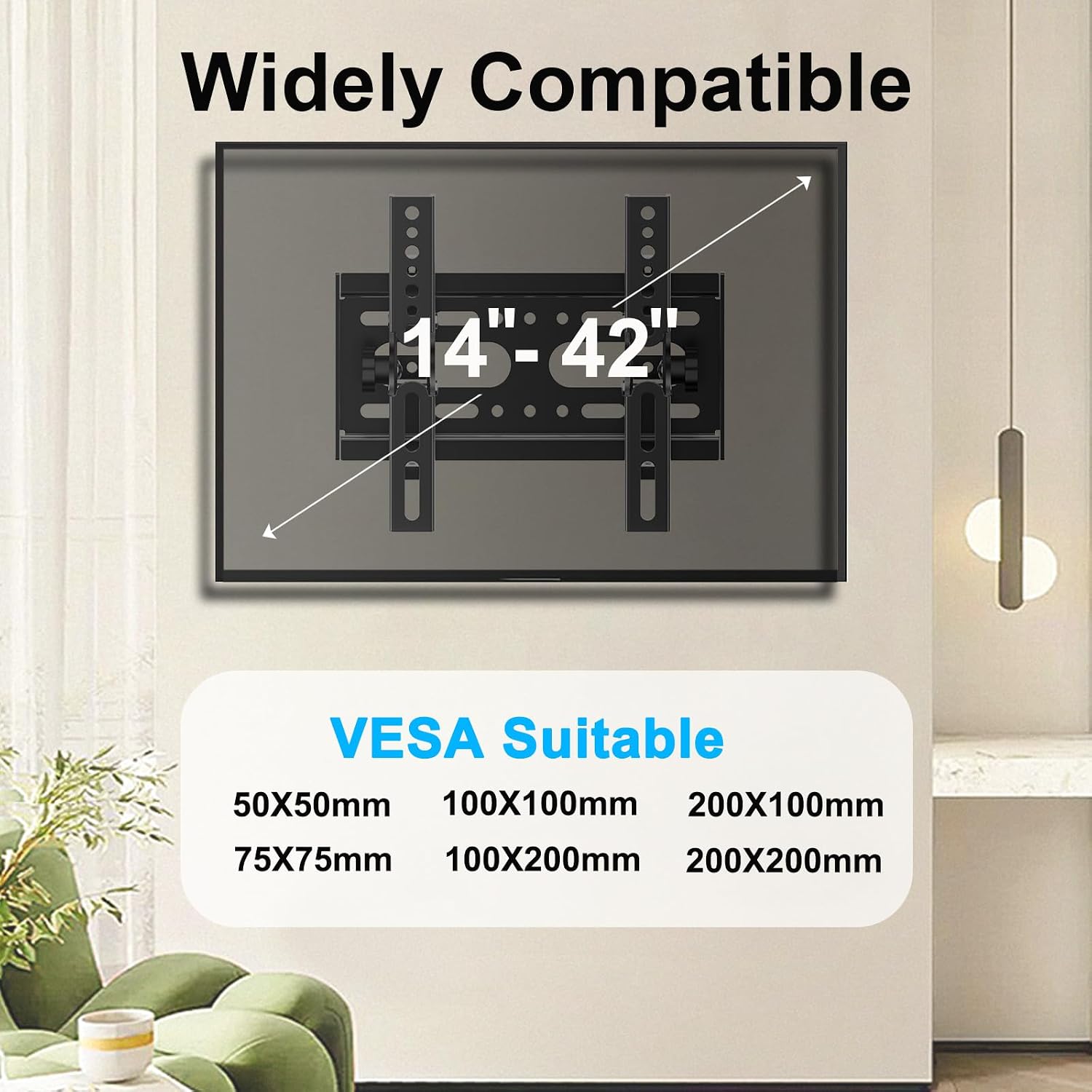 Jobzyp Tilt Tv Wall Mount Bracket For 14-42 Flat Screen Tvs & Monitors, 19 21 23 27 29 32 37 39 Inch Low Profile Universal Tilting Tv Monitor Mount Fits 8" Wood Studs Vesa 50X50-200X200Mm Up To 55 Lbs