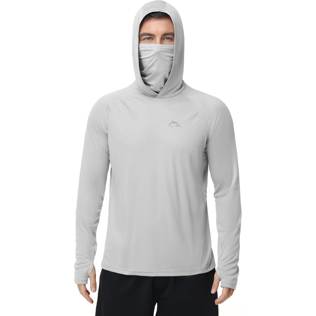 Fisheal Men'S Upf 50+ Sun Hoodie, Uv Protection Quick Dry Long Sleeve Fishing Shirts, Hooded Rash Guard Hiking With Mask