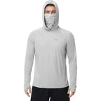 Fisheal Men'S Upf 50+ Sun Hoodie, Uv Protection Quick Dry Long Sleeve Fishing Shirts, Hooded Rash Guard Hiking With Mask