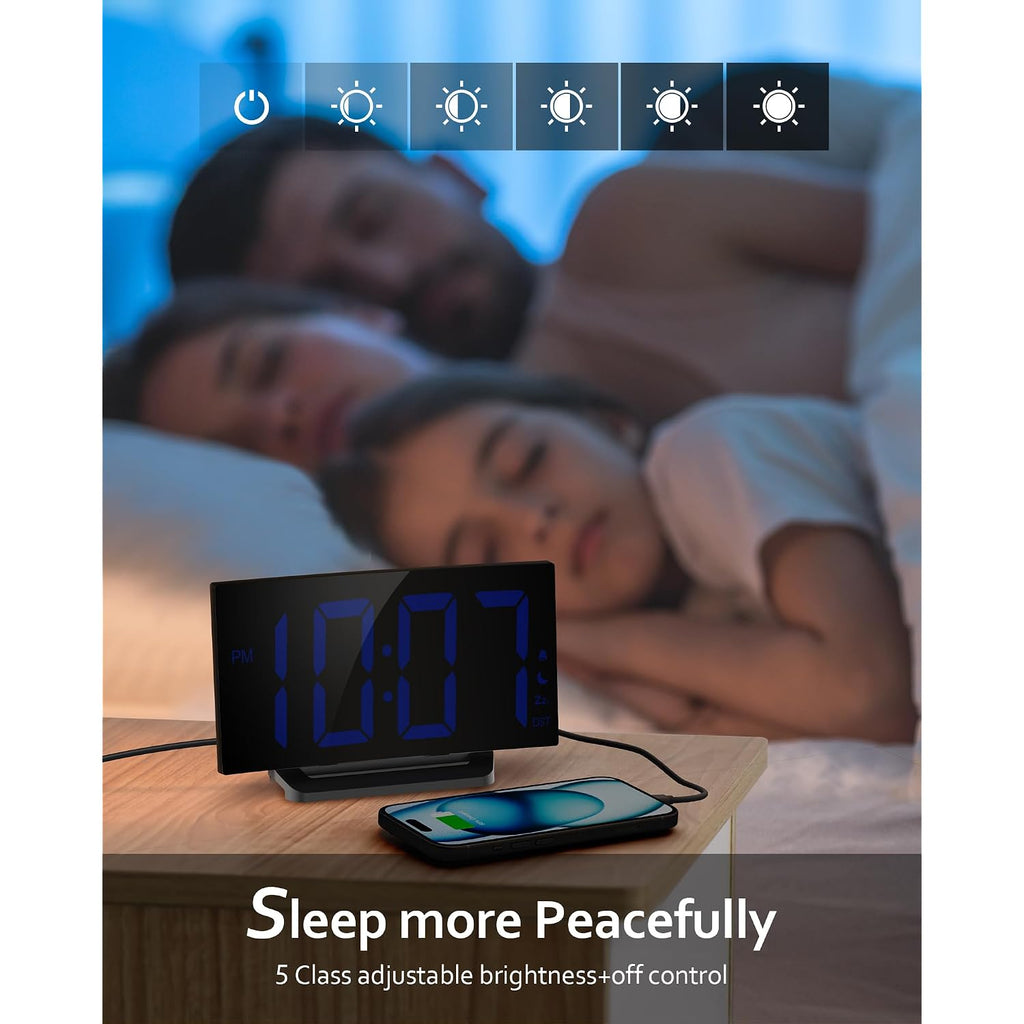 Upgraded Digital Alarm Clock For Bedrooms, Digital Clock With Customizable Night Mode, 5 Levels Brightness+Off, 2 Volume, 3 Alarm Tones, Snooze, Usb Charging Port, Power-Off Memory, 12/24H/Dst