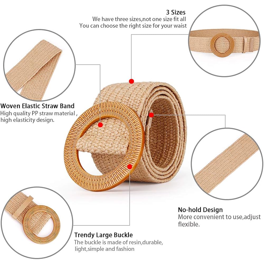 Rrwin Rattan Straw Raffia Summer Belts for Women 2026 Elastic Stretch Woven Waist Wide Band