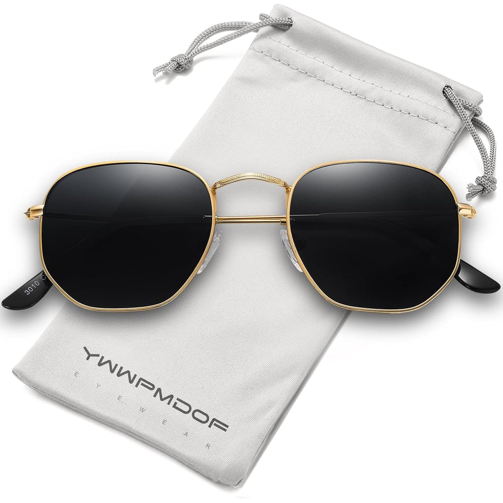 Polarized Sunglasses for Womens Men Trendy Square Hexagonal Flat Mirrored Sun Glasses UV Protection