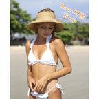 Camptrace Sun Visors for Women Wide Brim Beach Hat Foldable Straw Visor Hat Ponytail Summer Packable UPF 50+