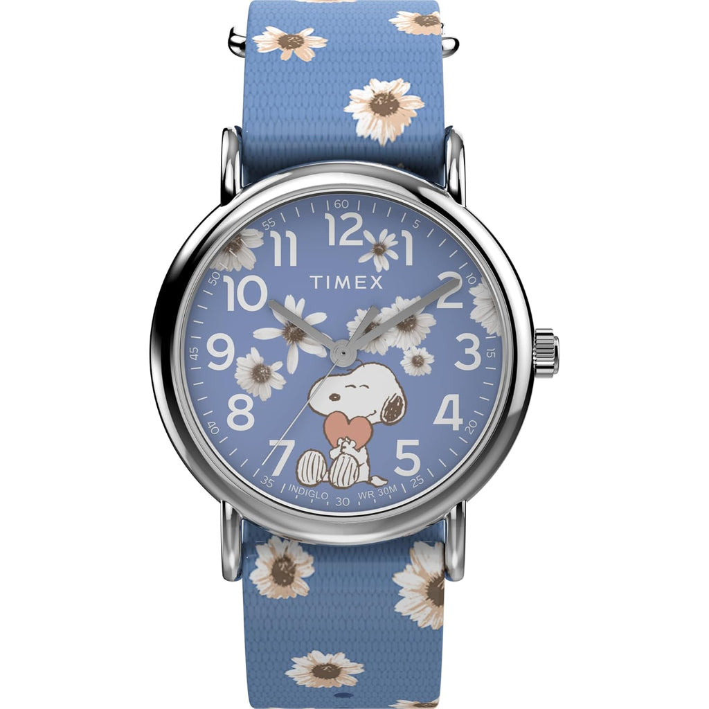 Timex Women'S Peanuts Floral 38Mm Watch - Pink Strap White Dial Silver-Tone Case