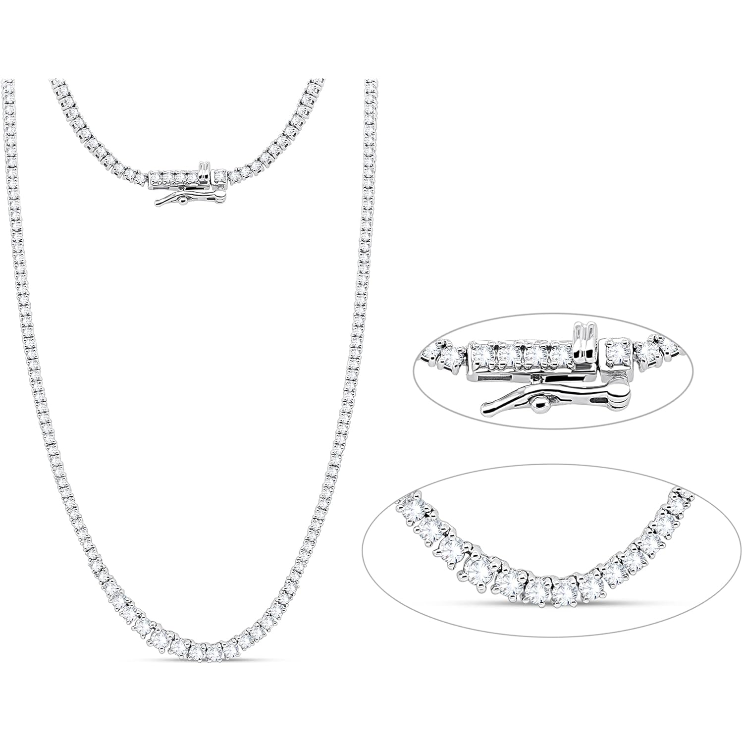 5 Carat Moissanite Tennis Necklace – Available in 14K & 10K Gold or 925 Sterling Silver, D Color VVS1–VVS2 Certified Stones, Riviera Necklace for Men & Women, 18" Luxury Jewelry