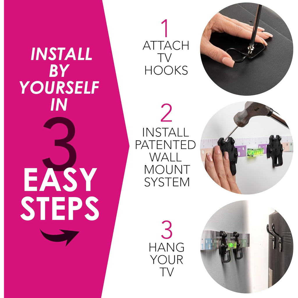 HangSmart TV® Wall Mount NO Stud - Original & Patented Easy Install, DIY for 19-100" TVs, Holds Up to 150LBS, Fits Most LED LCD Flat Screens & Monitors, Includes Hardware