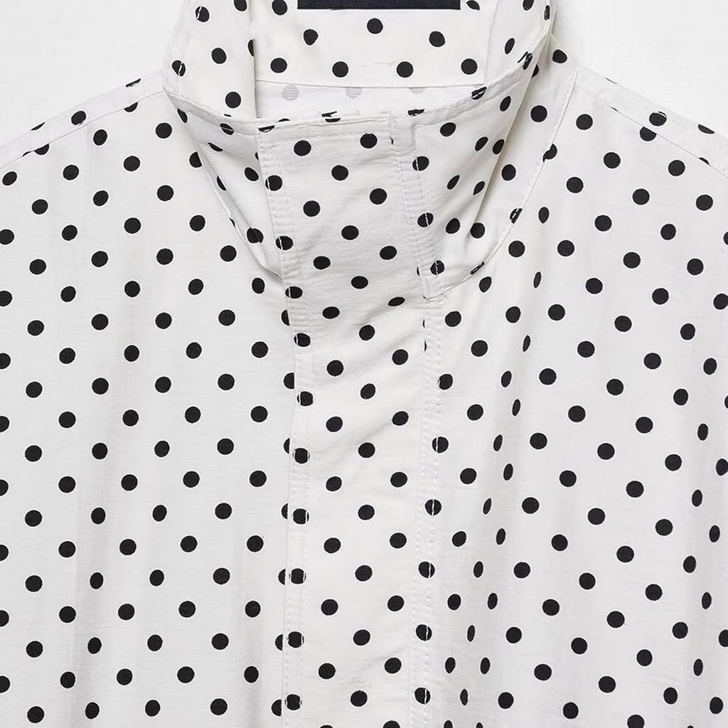 Women Polka Dot Jacket Stand Collar Cropped Jackets Zip Up Coat Casual Fashion Coat Fall Spring Jacket With Pockets