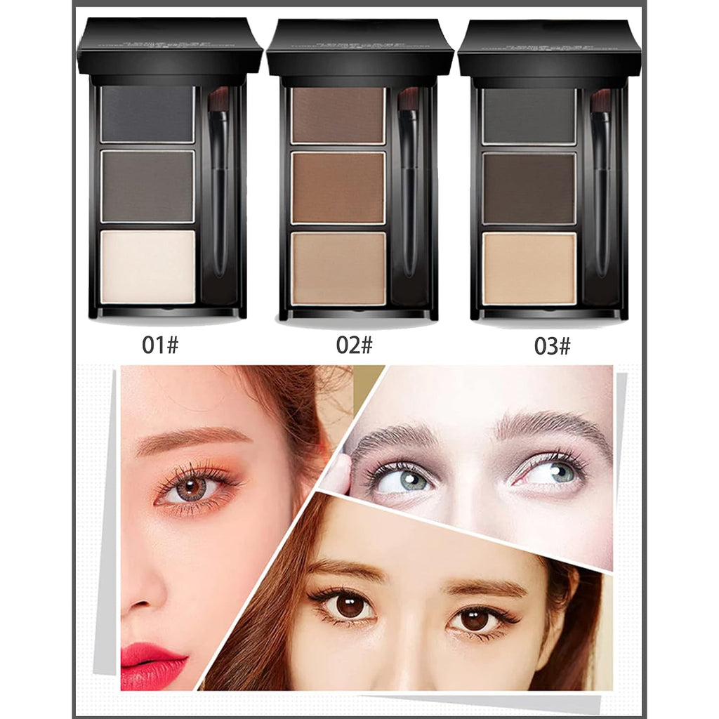 Eyebrow Powder Makeup Kit-3 Colors Eye Brow Powder Palette Long-Lasting Waterproof, Dark/Light Brown Brow Filler, Fill & Sculpt Full Eyebrows For Women, With Mirror, Brow Brush & Razor-Set 02