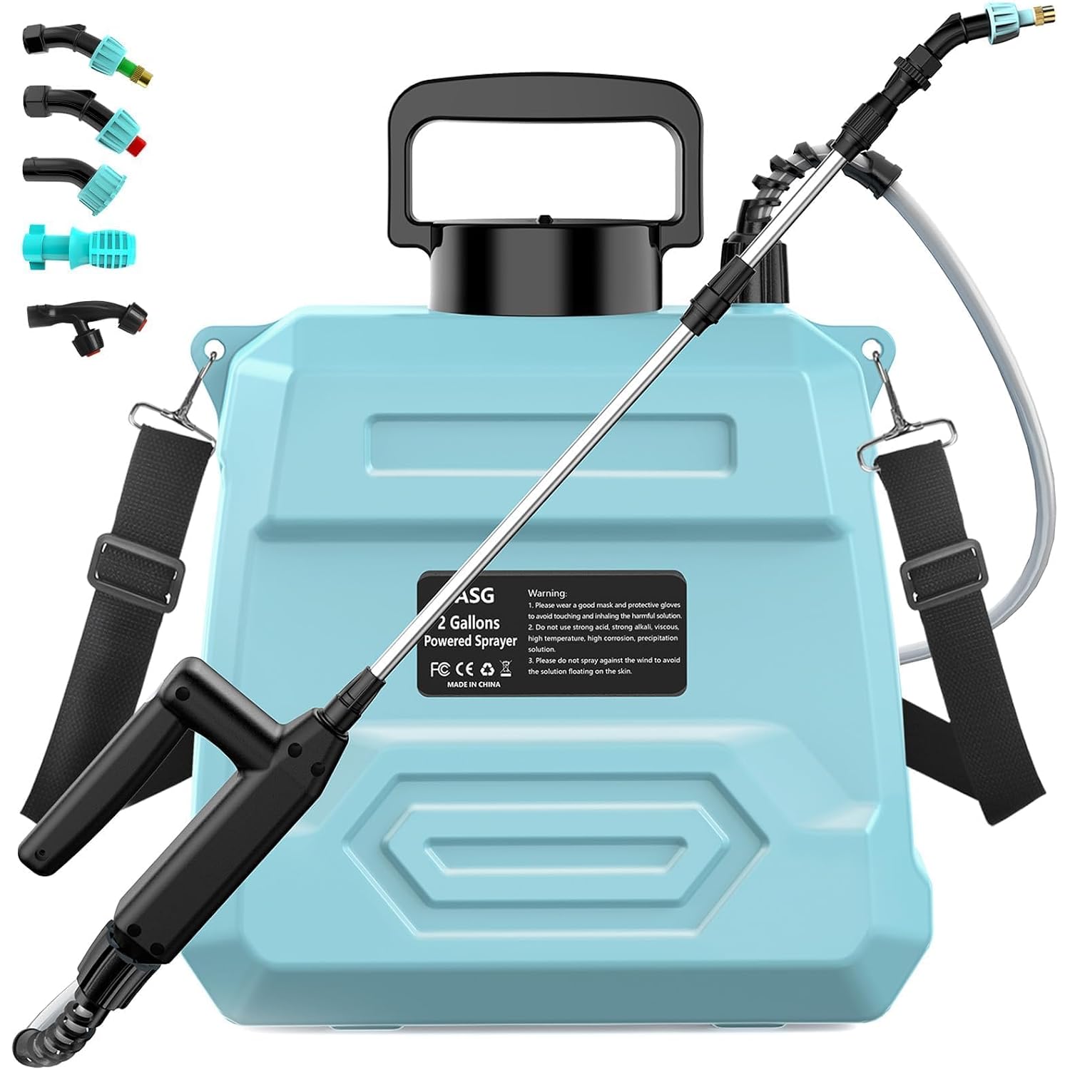 Battery Powered Garden Sprayer 2 Gallon, 7.4V Powerful Electric Pump Sprayer, Weed Sprayer With Usb Rechargeable Handle, 5 Mist Nozzles, Retractable Wand, Adjustable Strap For Yard, Garden