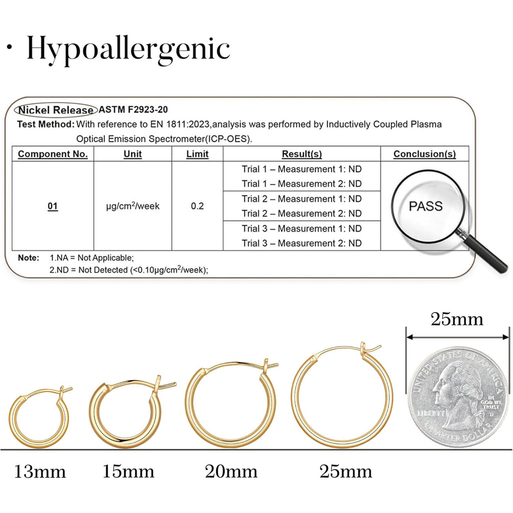 M MOOHAM Gold Plated Hoop Earrings for Women - Hypoallergenic 14K Gold Plated Hoops Earrings Set for Sensitive Ears Earring Stack for Women Trendy Jewelry Gifts Lightweight 13-60mm