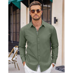Coofandy Mens Casual Button Down Shirt Untucked Long Sleeve Stretch Denim Dress Shirt