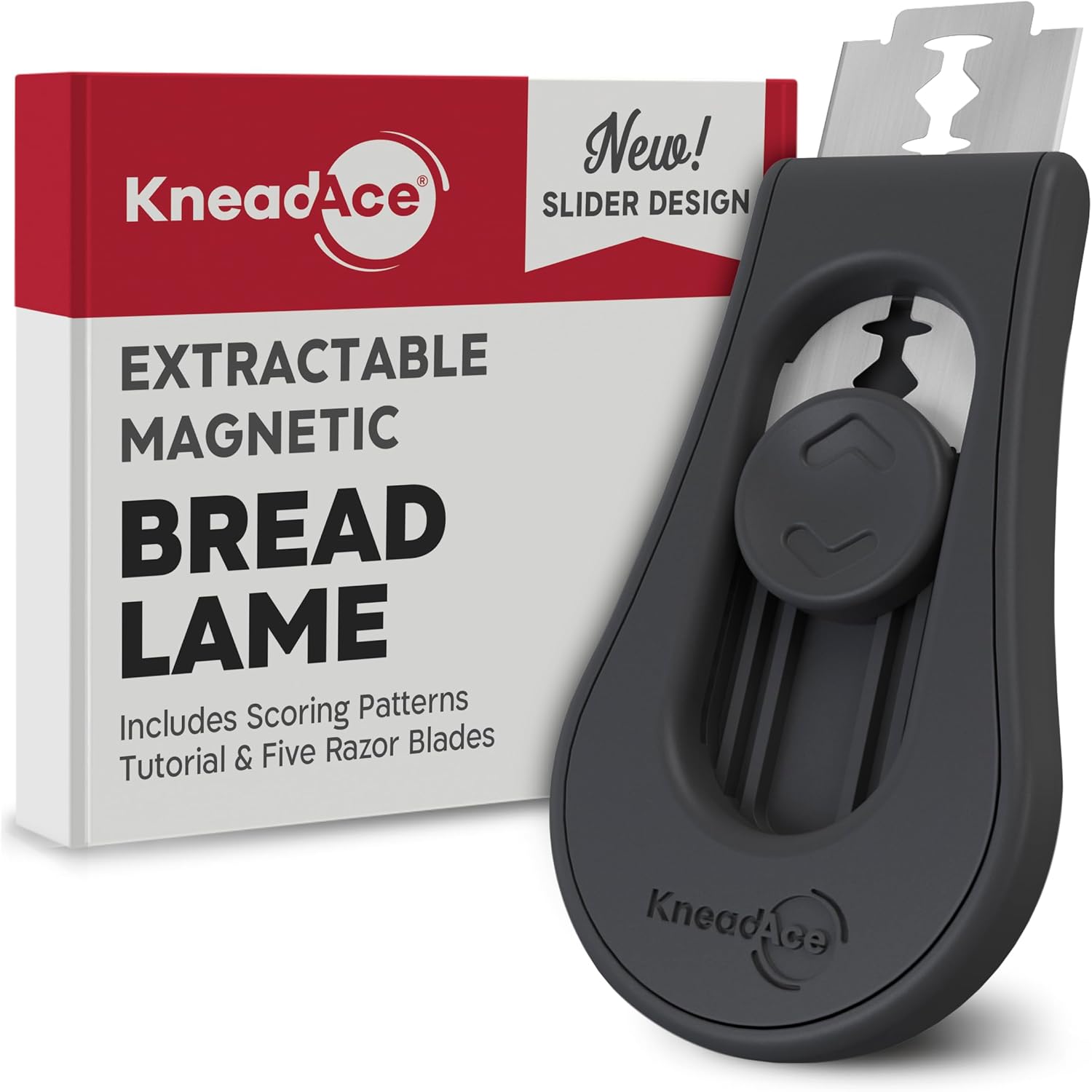 Kneadace Upgraded Magnetic Bread Lame, Professional Dough Scoring Tool With Extractable Blade, Sourdough Bread Tool For Baking, Includes Scoring Pattern Booklet & 5 Replaceable Razor Blades