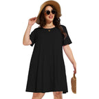 Elescat Plus Size Summer Dresses For Women Casual Short Sleeve Pockets Loose Oversized T Shirt Sundress 2026
