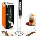 YUSWKO Black Handheld Milk Frother Wand with Stand for Coffee, Rechargeable Electric Whisk with 3 Heads 3 Speeds Drink Mixer Coffee Frother For Latte, Cappuccino, Hot Chocolate, Egg