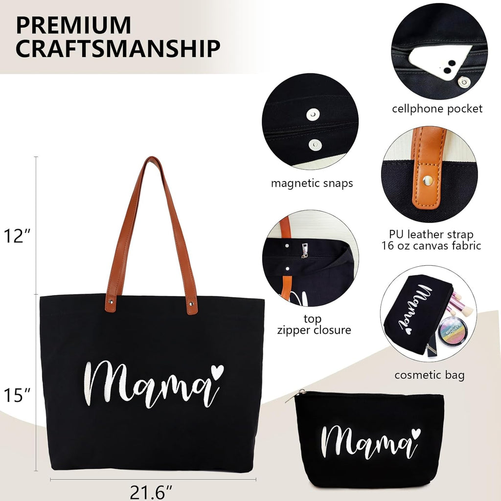 Lamyba New Mom Gifts, Mama Bag Tote with Makeup Bag, Cool Gifts for Mom to be/Expecting Mom