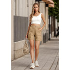 Cargo Shorts for Women Baggy Casual Elastic Waist Shorts Relaxed Fit Stretch Cargo Shorts with 6 Pockets