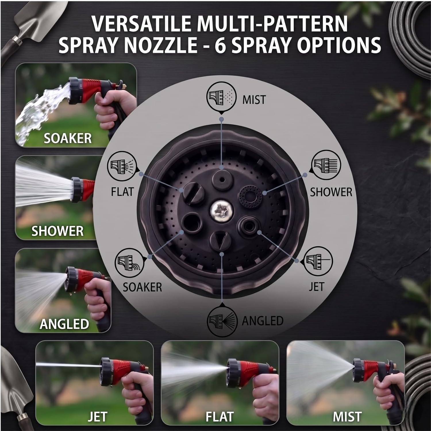 Water Hose Nozzle Spray Nozzle, Metal Garden Hose Nozzle With Adjustable Spray Patterns, Perfect For Watering Plants, Washing Cars And Showering Dogs & Pets