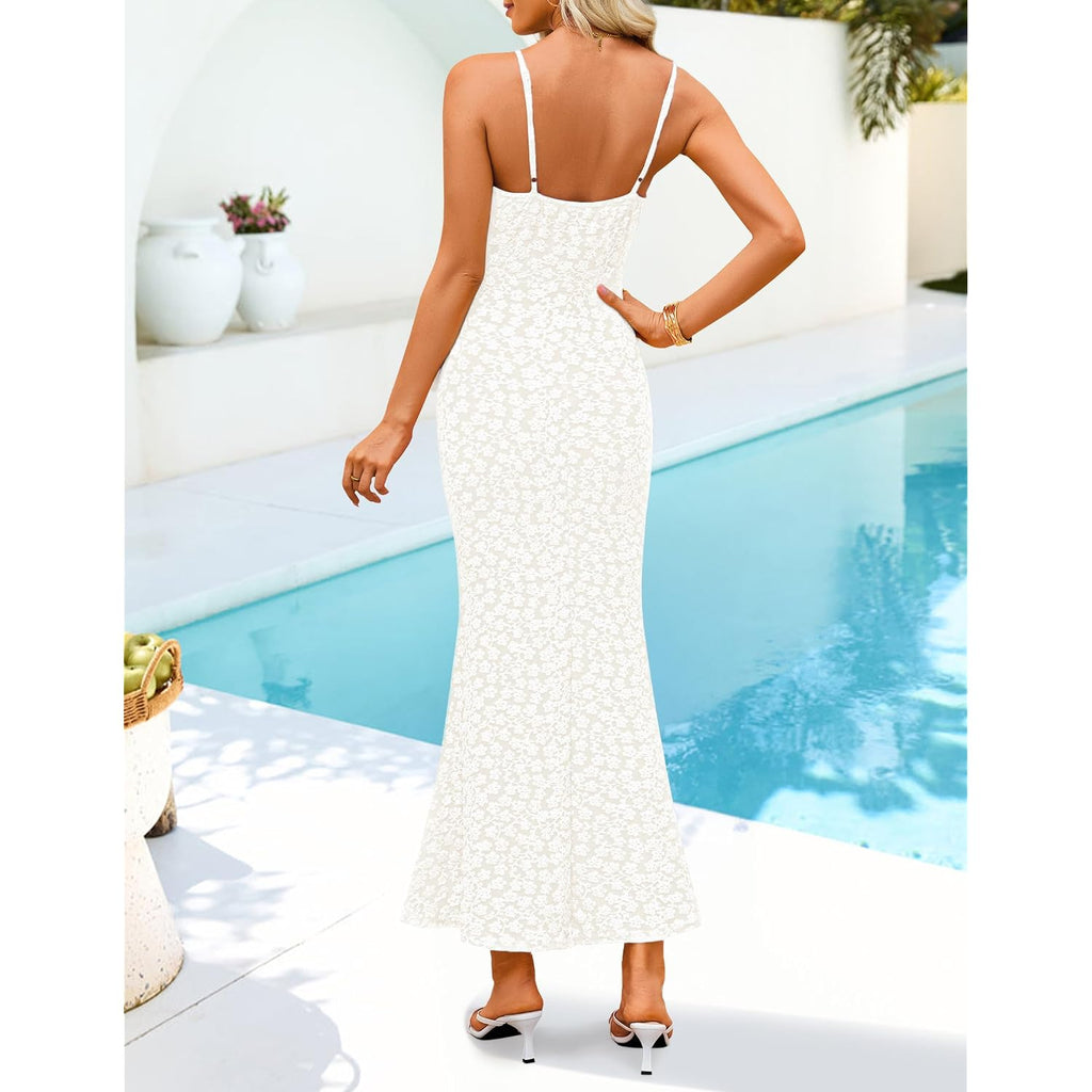 Zesica Women'S Summer Floral Spaghtti Straps Midi Dress 2026 Bodycon Sleeveless Square Neck Casual Beach Long Dresses