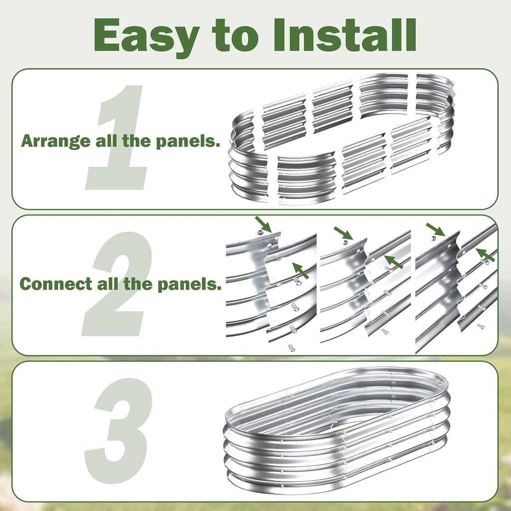 Galvanized Raised Garden Bed Outdoor, 4X2X1Ft(2Pack) Metal Heavy Duty Planter Boxes For Gardening, Easy Assemble Bottomless Small Oval Plant Container Kit For Vegetable, Flower, Fruit, Silver