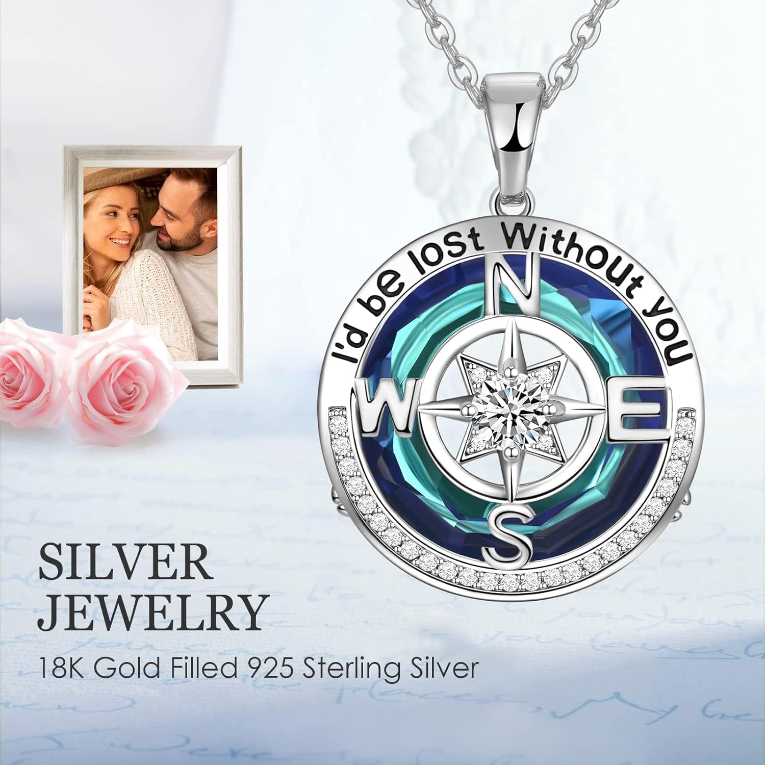 Mothers Day Gifts for Wife Compass Necklaces for Womens Jewelry for Wife Birthday Gift Ideas Wedding Anniversary Birthday Gifts for Wife Her Necklace, 18k Real Gold Filled S925 Sterling Silver Based