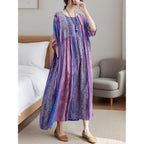 Women Summer Dress With Pockets Plus Size Boho Floral Print Round Neck Loose Casual Flowy Dress