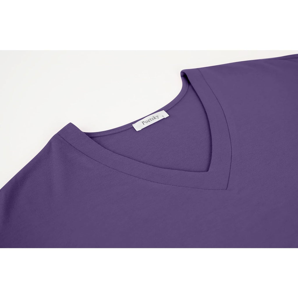 Summer Womens Tunic Tops for Leggings with Pockets Vneck Short Sleeve Casual Long T Shirts S-3XL