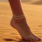 DEARMAY Dainty 14K Gold Plated Ankle Bracelets for Women, Waterproof 14K Gold Plated Link Chain Anklets Non Tarnish Set Pack Summer Beach Jewelry Gift