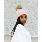 Furtalk Womens Winter Beanie Hat Satin Lined Faux Fur Pom Pom Beanies Hat For Women Winter Warm Knit Hats