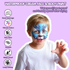 Bowitzki 12 Color Face Paint Set Waterproof & Smudge Proof, Sweatproof Cream Body Face Painting Makeup For Halloween, Carnival, Cosplay Party