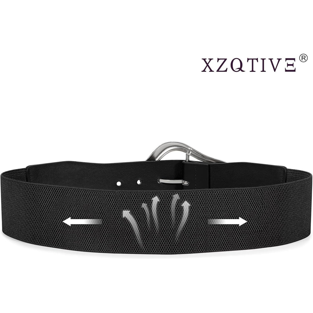 XZQTIVE Women Wide Elastic Waist Belt for Dresses Fashion Big Gold Buckle Stretchy Leather Waistband for Ladies