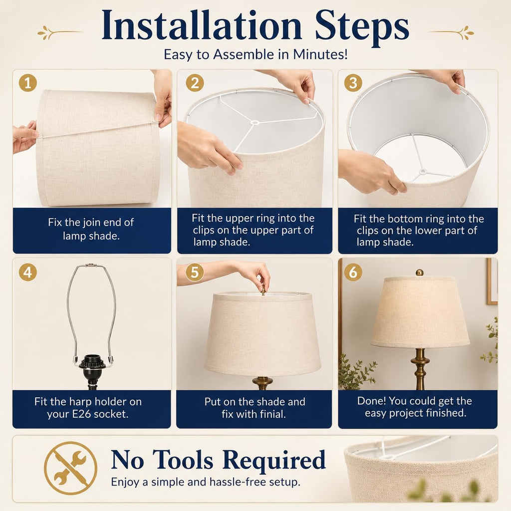 Empire Beige Linen Lamp Shades Set Of 2, 6X16X10.8 In Spider Fitter | Set Of 2 Empire Beige Lamp Shades,Easy Assembly,Soft Warm Light For Table And Floor Lamps In Living Rooms & Home Offices