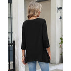 3/4 Length Sleeve Womens Tops V Neck Loose Fit Dressy Casual Blouse Flowy Shirts Plus Size Womens Clothing S-3Xl