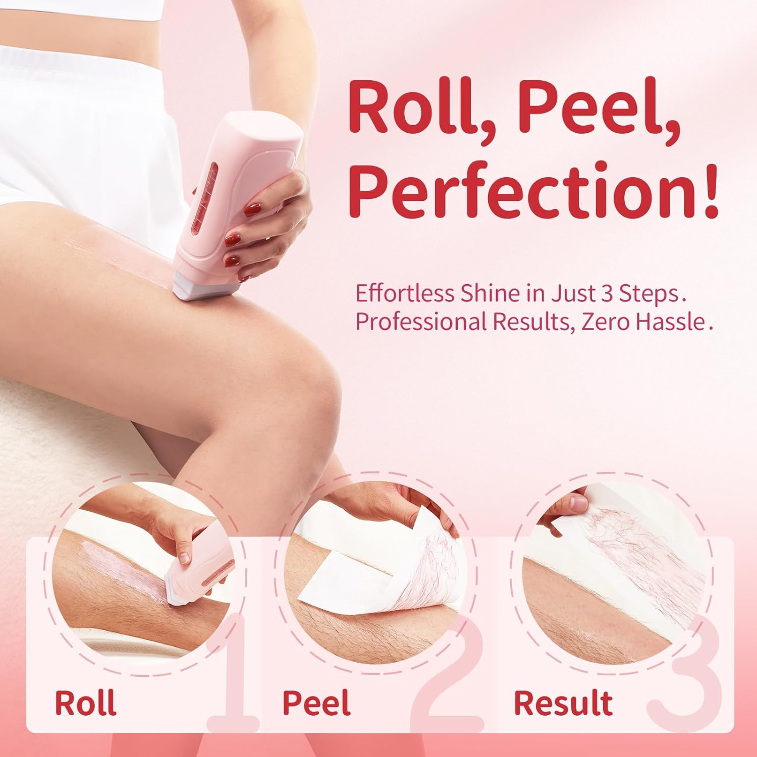 Waxfans Roll on Wax Kit, Waxing Kit for Women and Men, Wax Roller Waxing Kit for All Skin Types, Roll on Waxing Kit for Hair Removal, Wax Cartridges & 50 Pcs Wax Strips (Honey&Rose)