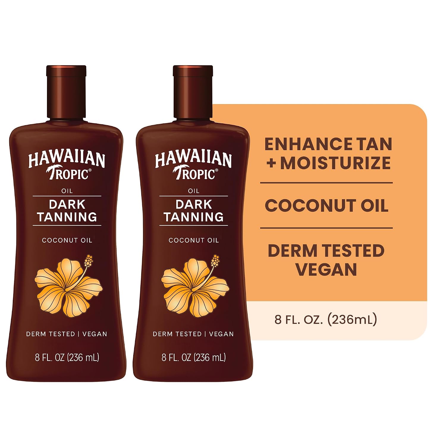 Hawaiian Tropic Dark Tanning Oil, 8 Fl Oz | Moisturizing Body Oil With Cocoa Butter, Tan Enhancer, 8 Fl Oz Each Twin Pack
