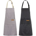 2 Pack Kitchen Cooking Aprons, Adjustable Bib Soft Chef Apron With 2 Pockets For Men Women(Black/Brown Stripes)