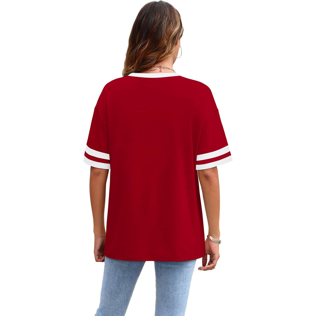 Womens T Shirts Loose Fit Short Sleeve Tees Crew Neck Color Block Summer Tops 2026 Fashion
