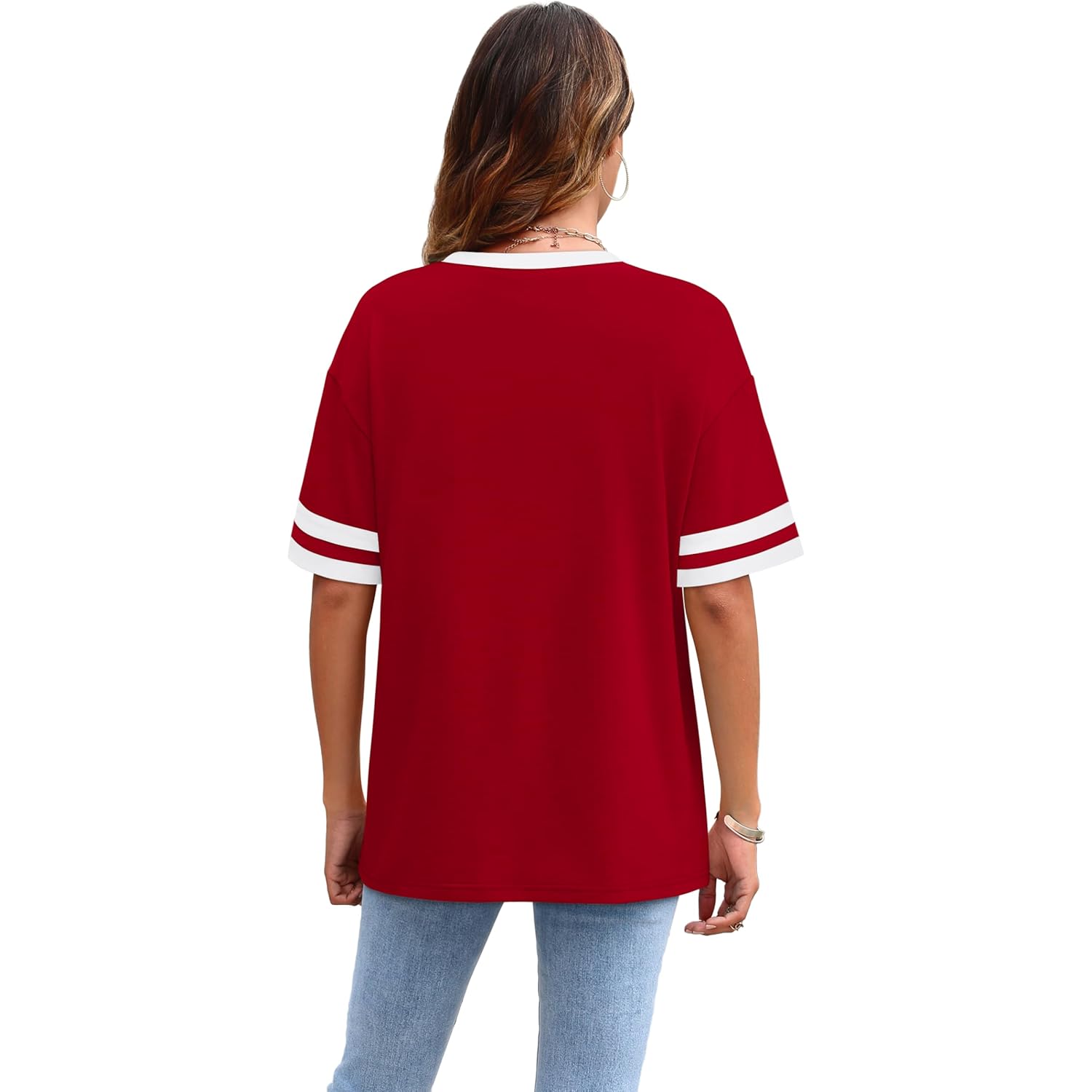 Womens T Shirts Loose Fit Short Sleeve Tees Crew Neck Color Block Summer Tops 2026 Fashion