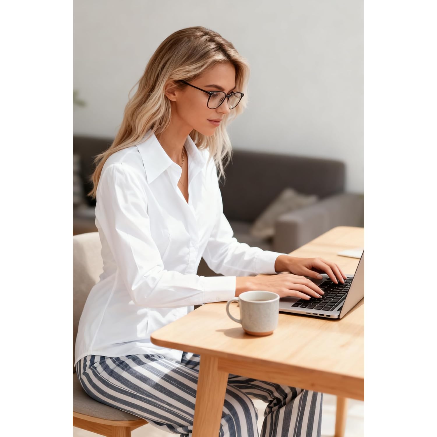 Women'S Button Down Long Sleeve Fitted Stretch Dress Shirts Wrinkle Free Work Blouses Collared Business Casual Tops