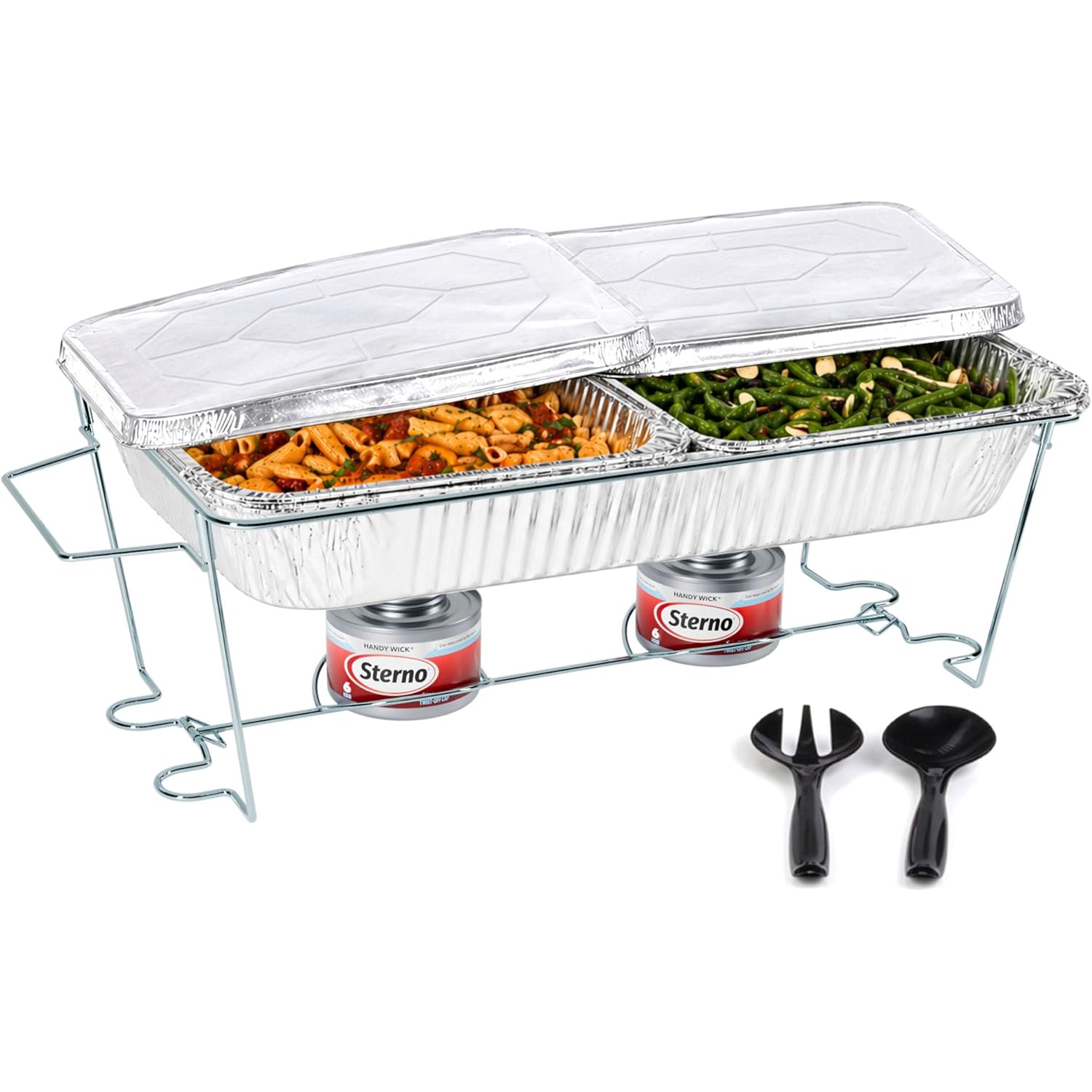 Sterno Disposable Complete Chafing Dish Buffet Set, 6-Hour Chafer Fuel Wick, Food Warmers, Warming Trays, Lids & Serving Utensils