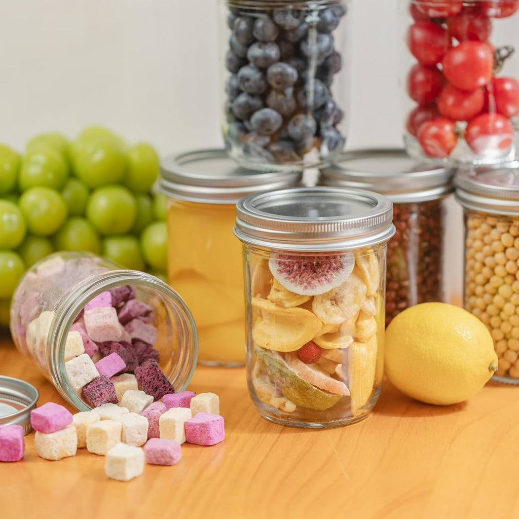 Yodecy 12 Pack 16 oz Wide Mouth Clear Mason Jars with Silver Metal Lids, Canning Jars for Overnight Oats, Food Storage, Dry Food, Snacks, Candies and More