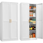 71" Tall Metal Storage Cabinet, Kitchen Pantry Storage Cabinets With Doors And 4 Shelves, White Pantry Cabinet, Utility Kitchen Cupboard, Large Steel Cabinets For Dining, Office, Living Room