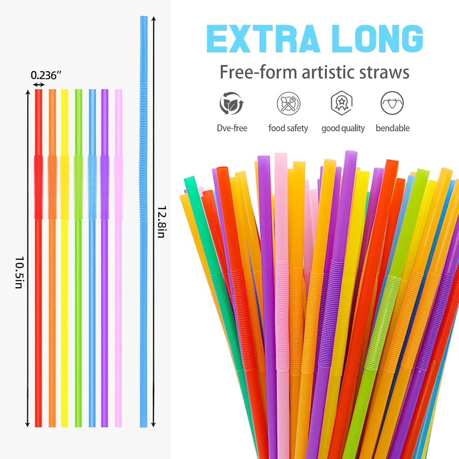 100 Pcs Colorful Plastic Disposable Bendable Drinking 12.8Inch Long Straws For Home Use Milk Juice Drinks Party Decorations