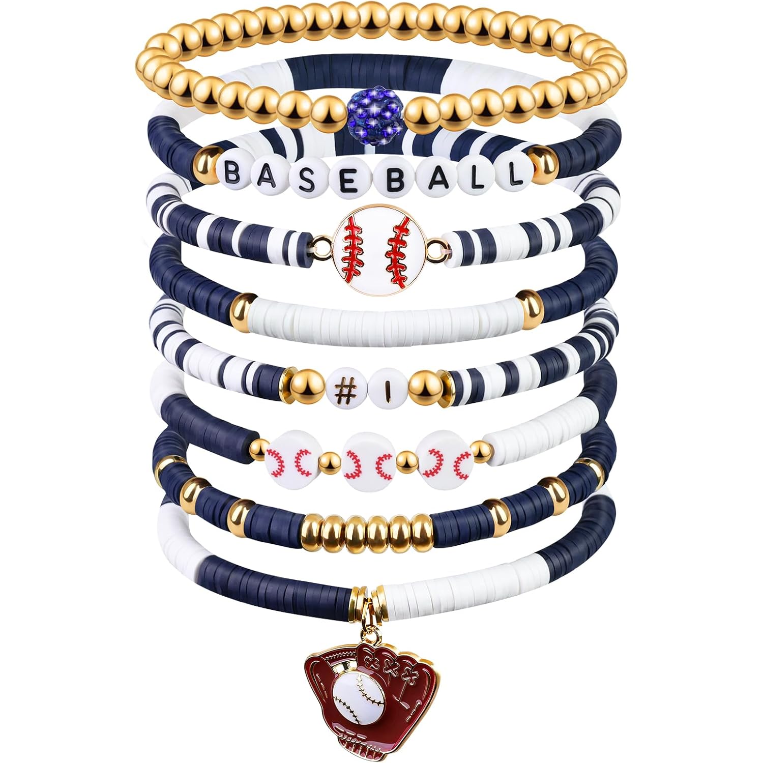 Baseball Clay Beaded Stretch Bracelets, Game Day Friendship Hypoallergenic Baseball Sport Fan Bracelet for for Sports Game Team Coach Mom Women Men Jewelry Accessories Gifts