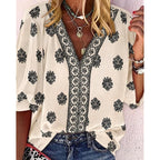 Chicme Women'S Casual V Neck Blouse Floral Boho Summer Tops Lantern Sleeve Loose Fit Tunics Flowy Vacation Clothes