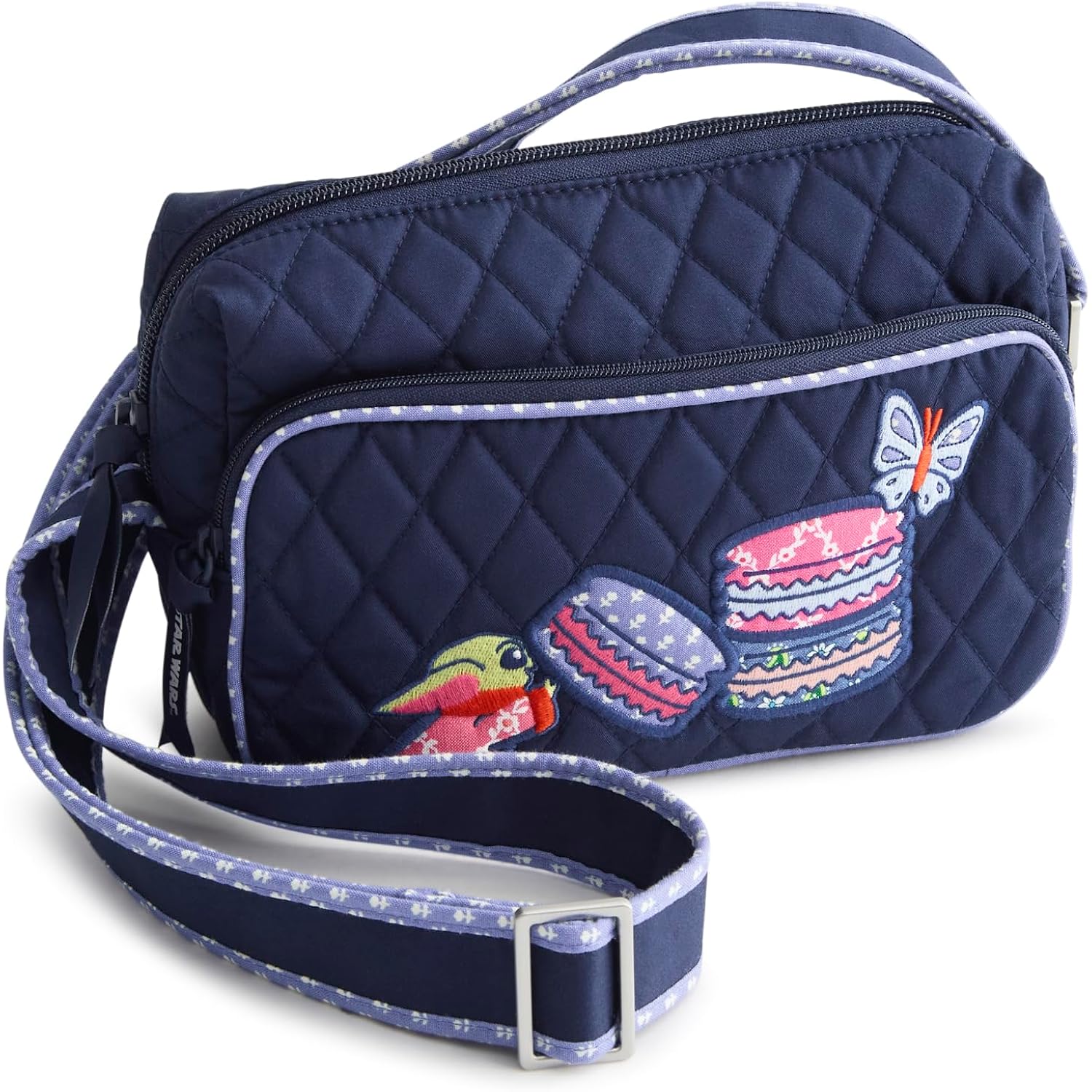 Vera Bradley Women'S Star Wars Premium Cotton Becker Camera Bag Crossbody – Small Shoulder Purse – Grogu Macarons