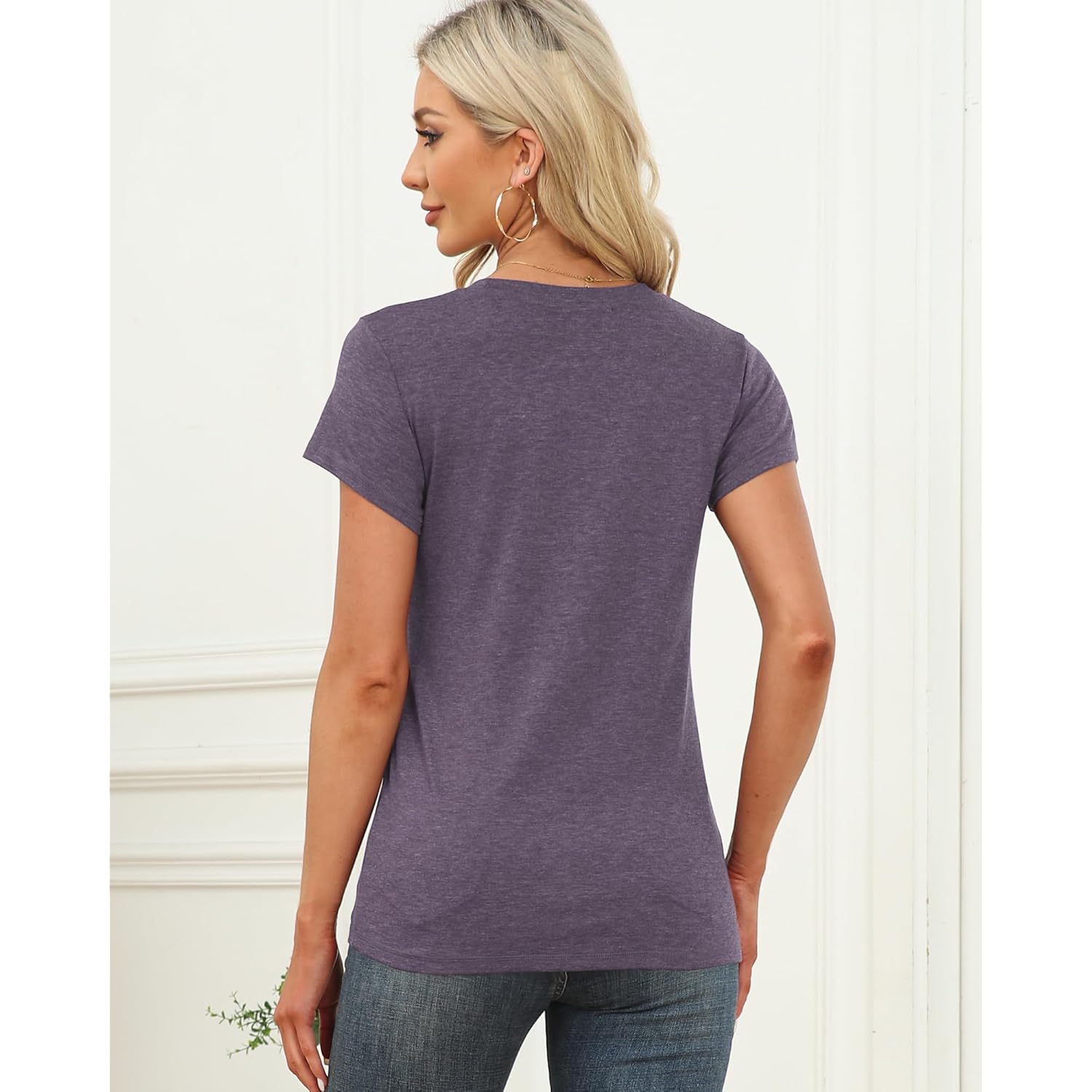 Womens Short Sleeve Tops Summer T Shirts Round Neck Causal Fashion Basic Tee