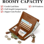 Leather Wallet Women,Rfid Blocking Small Wallets For Women Compact Bifold Slim Wallet Card Holder With Zipper Coin Pocket Brown