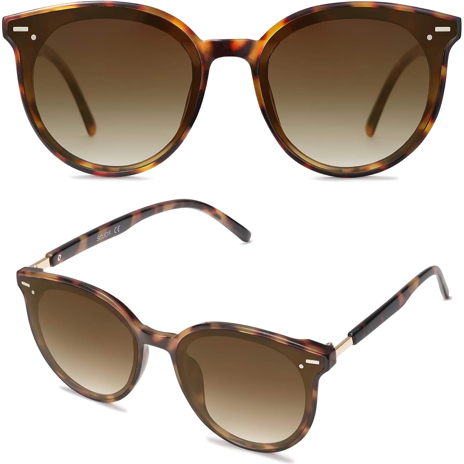 SOJOS Sunglasses Womens Trendy 2025 Classic Round Retro Vintage Shades Large Frame Sunnies SJ2067 Black Tortoise Frame